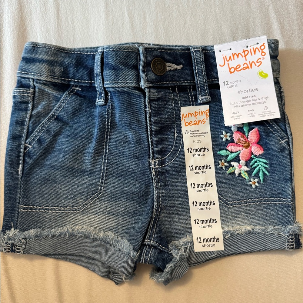Girls Jumping Beans Denim Shorts with Floral Embroidery